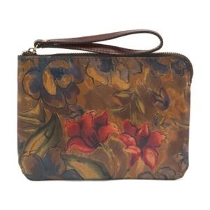 Patricia Nash Leather Cassini Floral Brown Wristlet Clutch. NWT